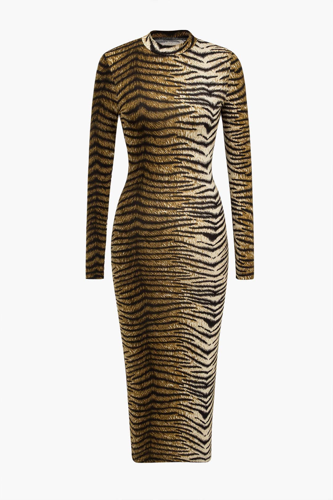 Women’s Animal Print Bodycon Midi Dress – Long Sleeve Party Dress
