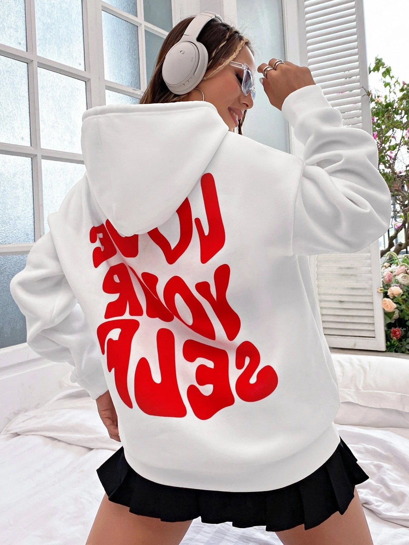 Women’s Oversized Hoodie with Love Yourself Back Print – Multiple Colours