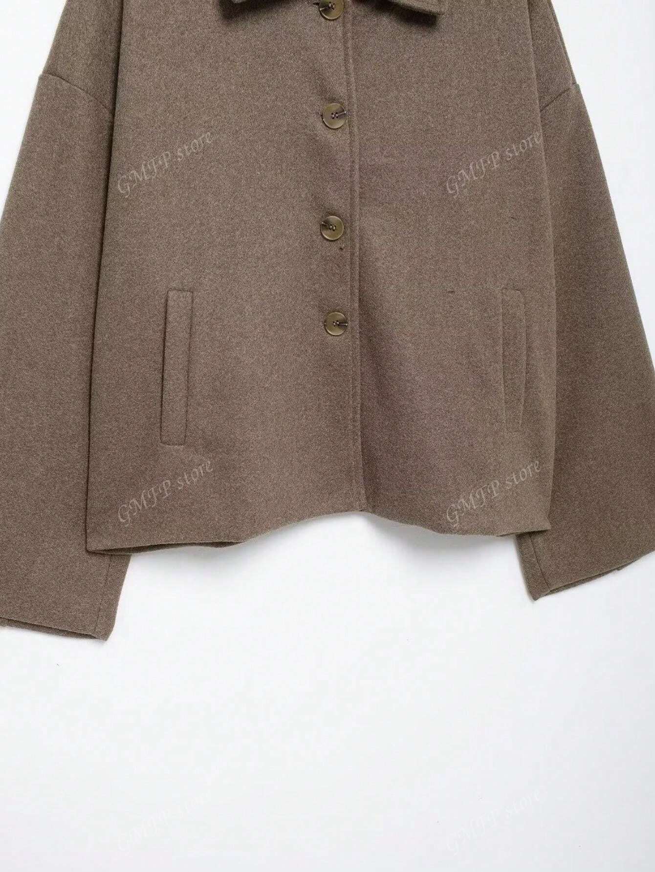 Women’s Oversized Button-Up Jacket with Collar – Casual Streetwear Coat