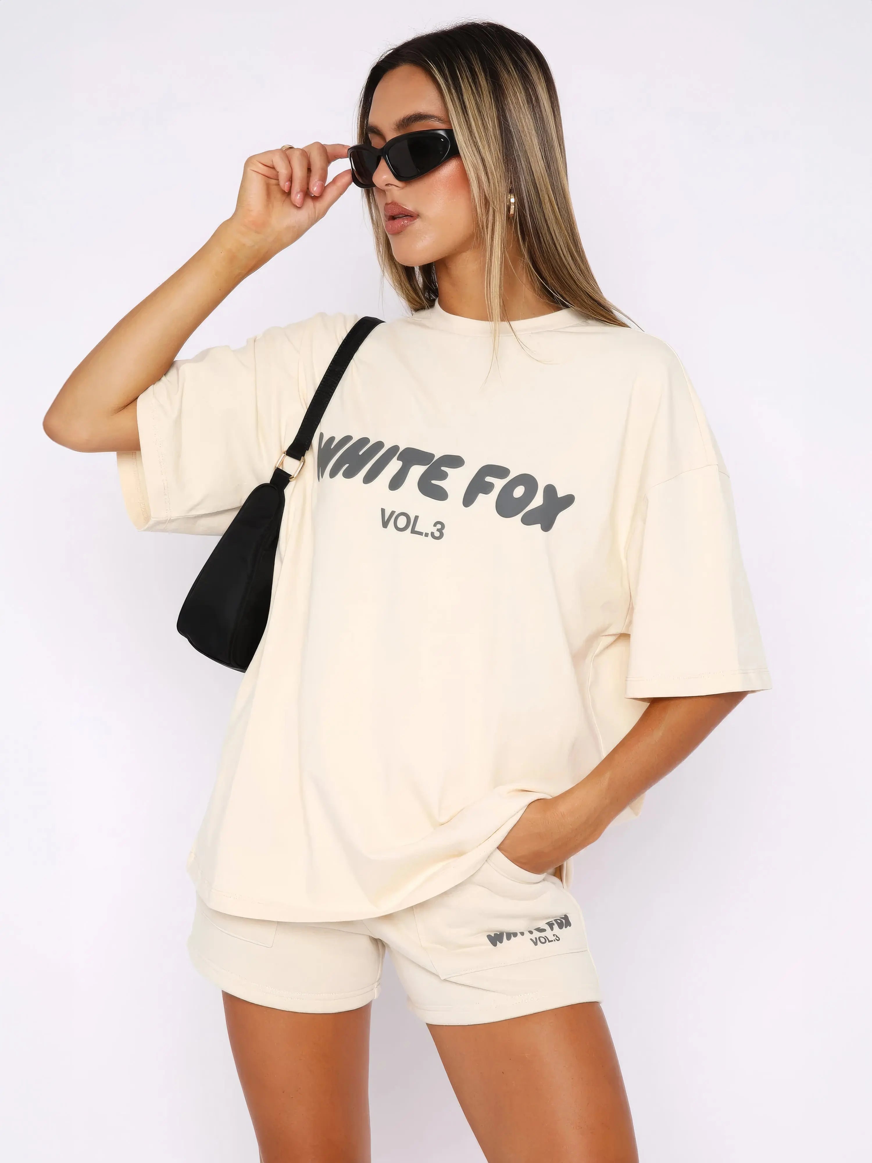 Oversized T-Shirt and Shorts Set for Women – White Fox Casual Co-Ord in Taupe