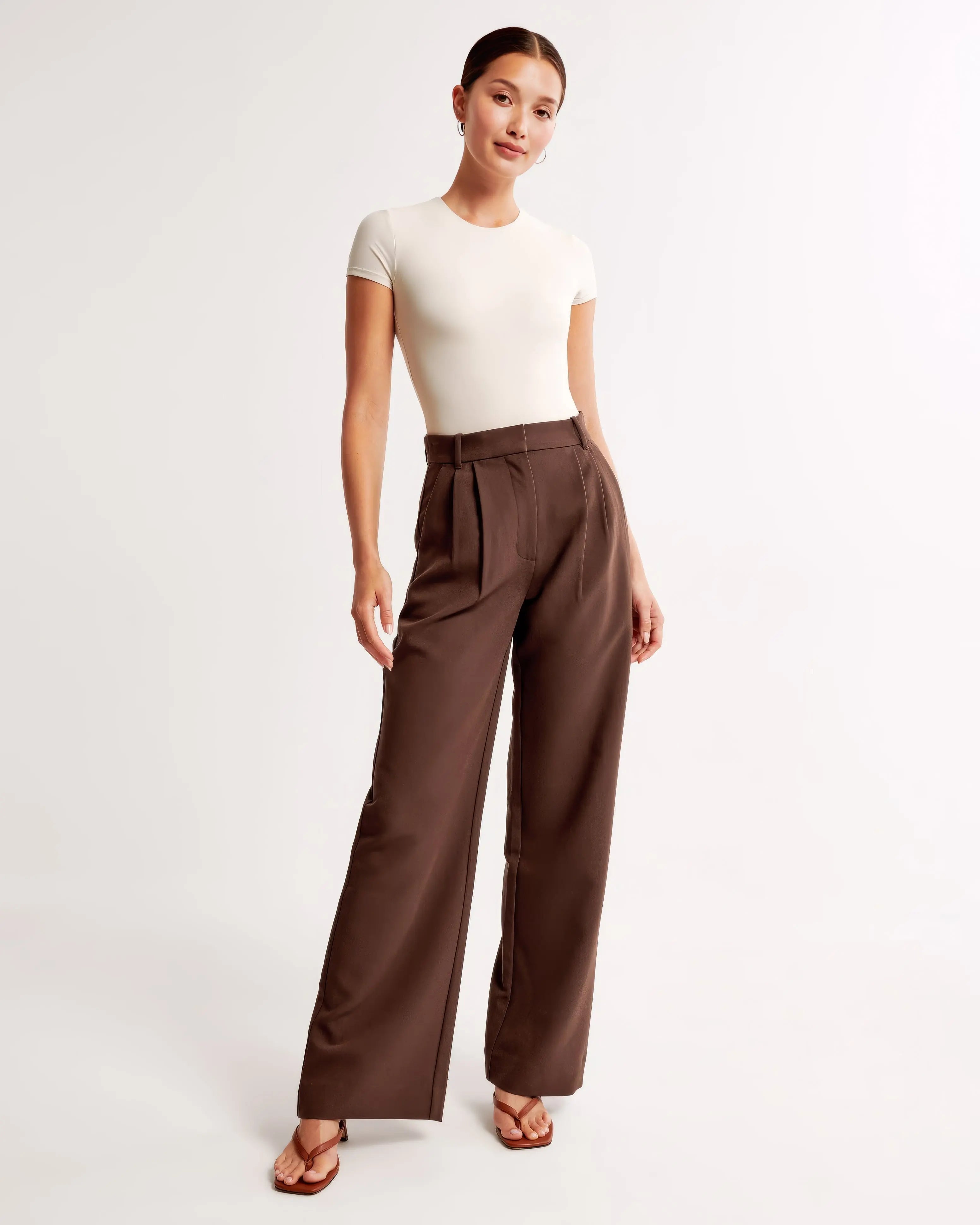 High-Waisted Wide Leg Beige Trousers for Women – Casual Chic
