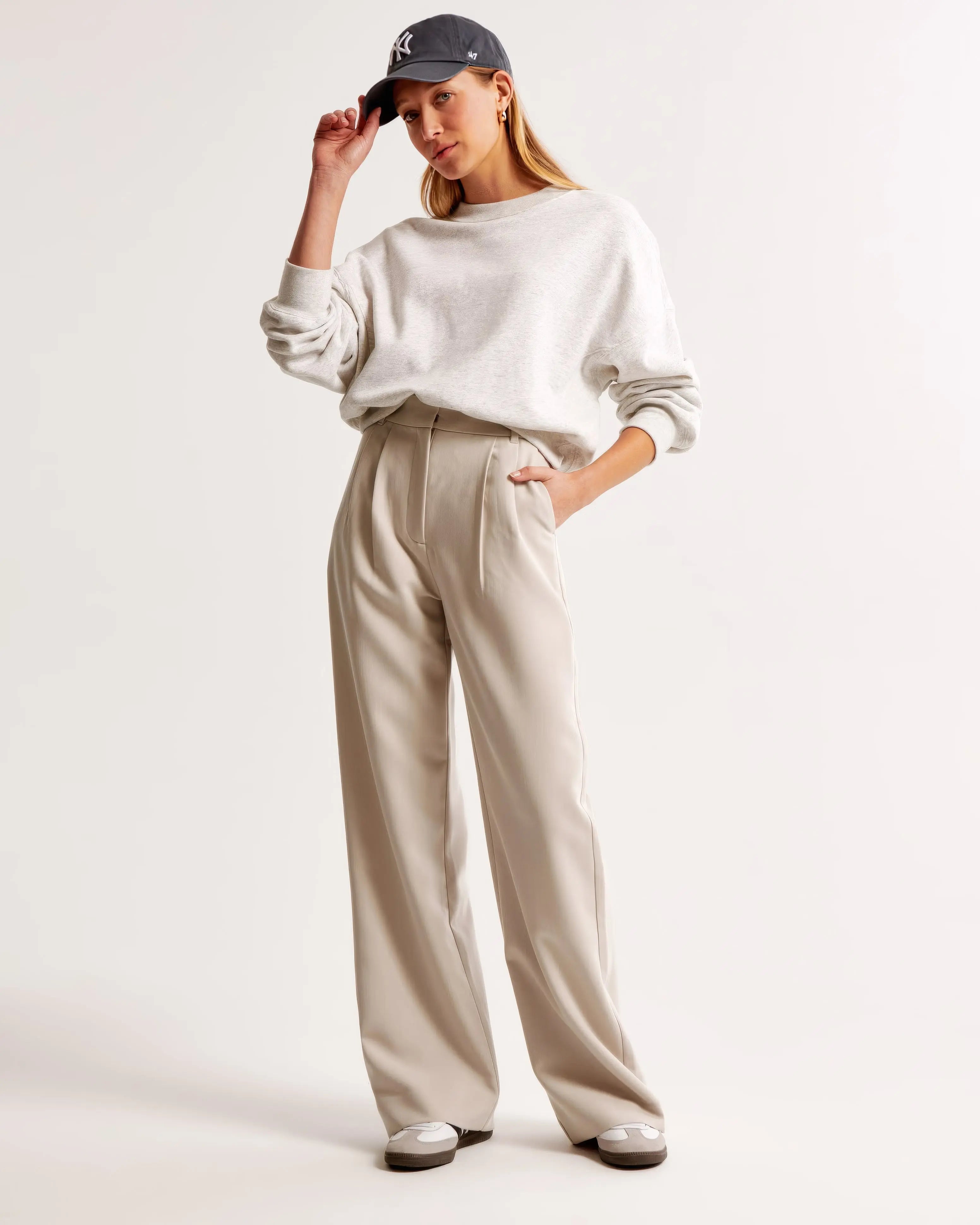 High-Waisted Wide Leg Beige Trousers for Women – Casual Chic