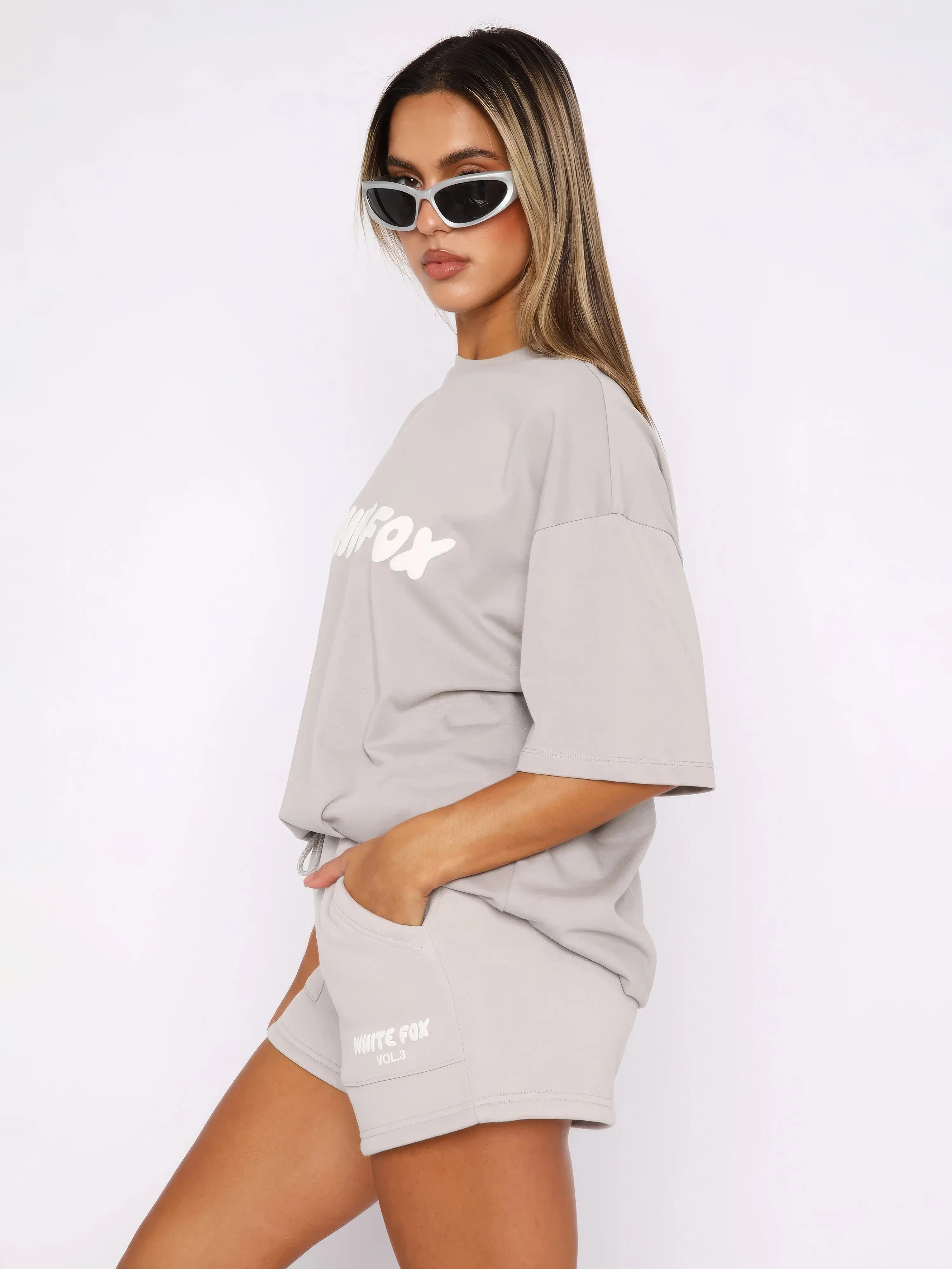 Oversized T-Shirt and Shorts Set for Women – White Fox Casual Co-Ord in Taupe