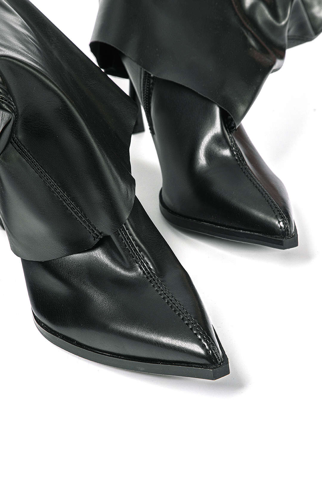 Women’s Black Leather Knee-High Boots – Pointed Toe with Stiletto Heel