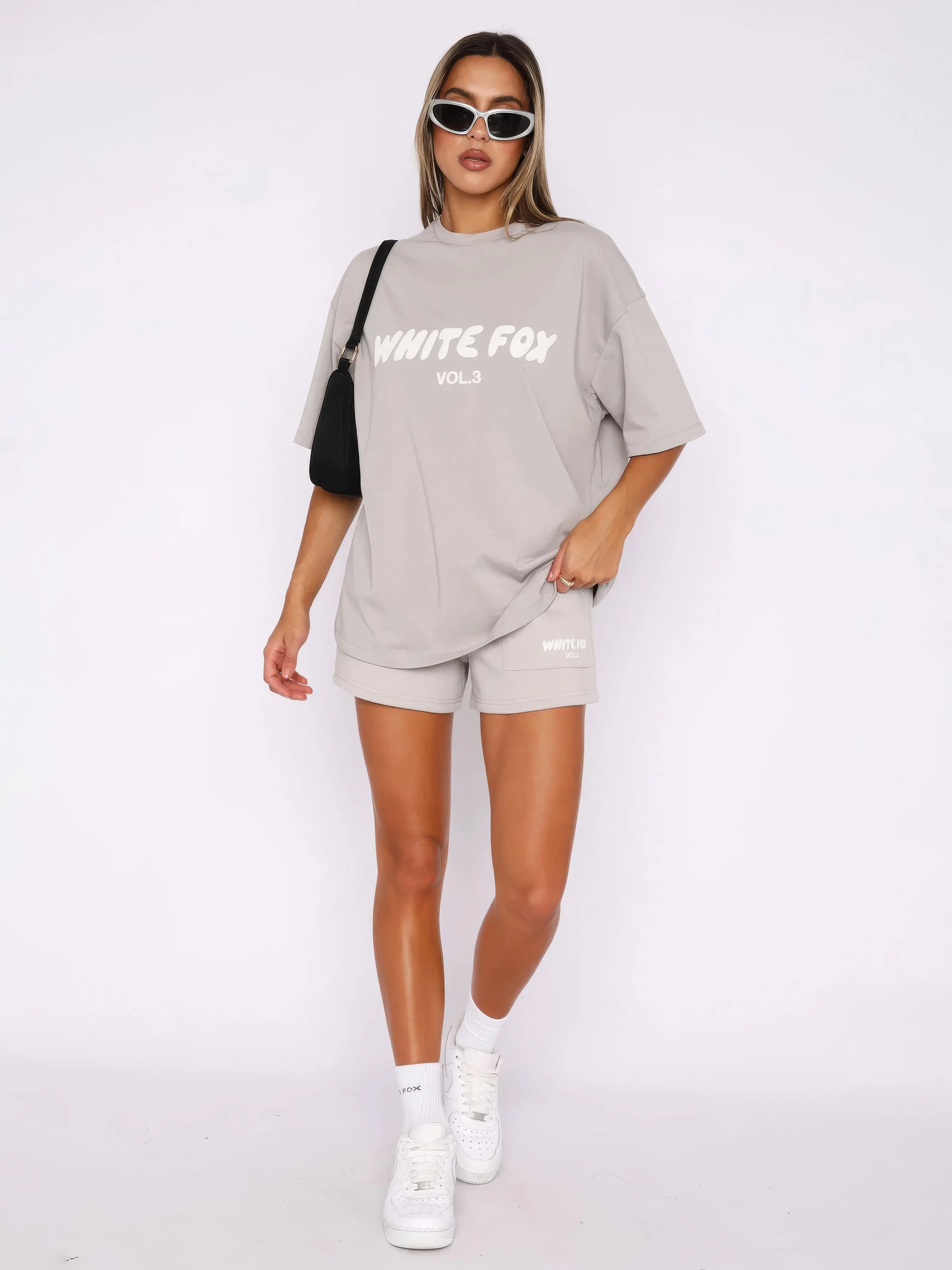 Oversized T-Shirt and Shorts Set for Women – White Fox Casual Co-Ord in Taupe