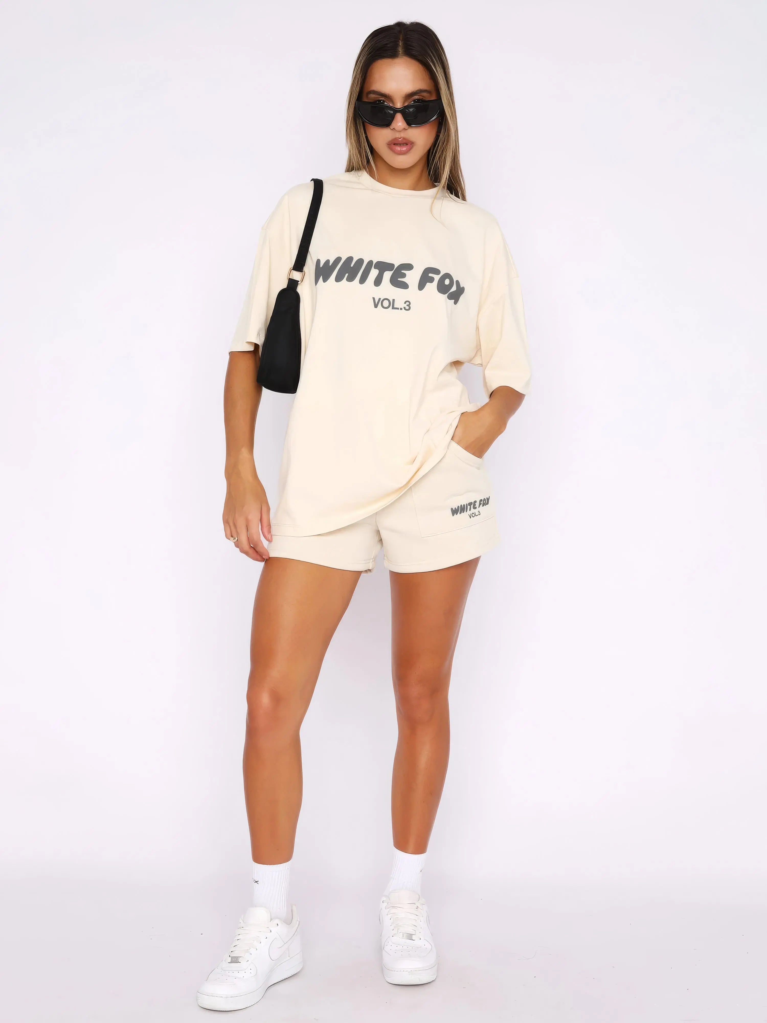 Oversized T-Shirt and Shorts Set for Women – White Fox Casual Co-Ord in Taupe