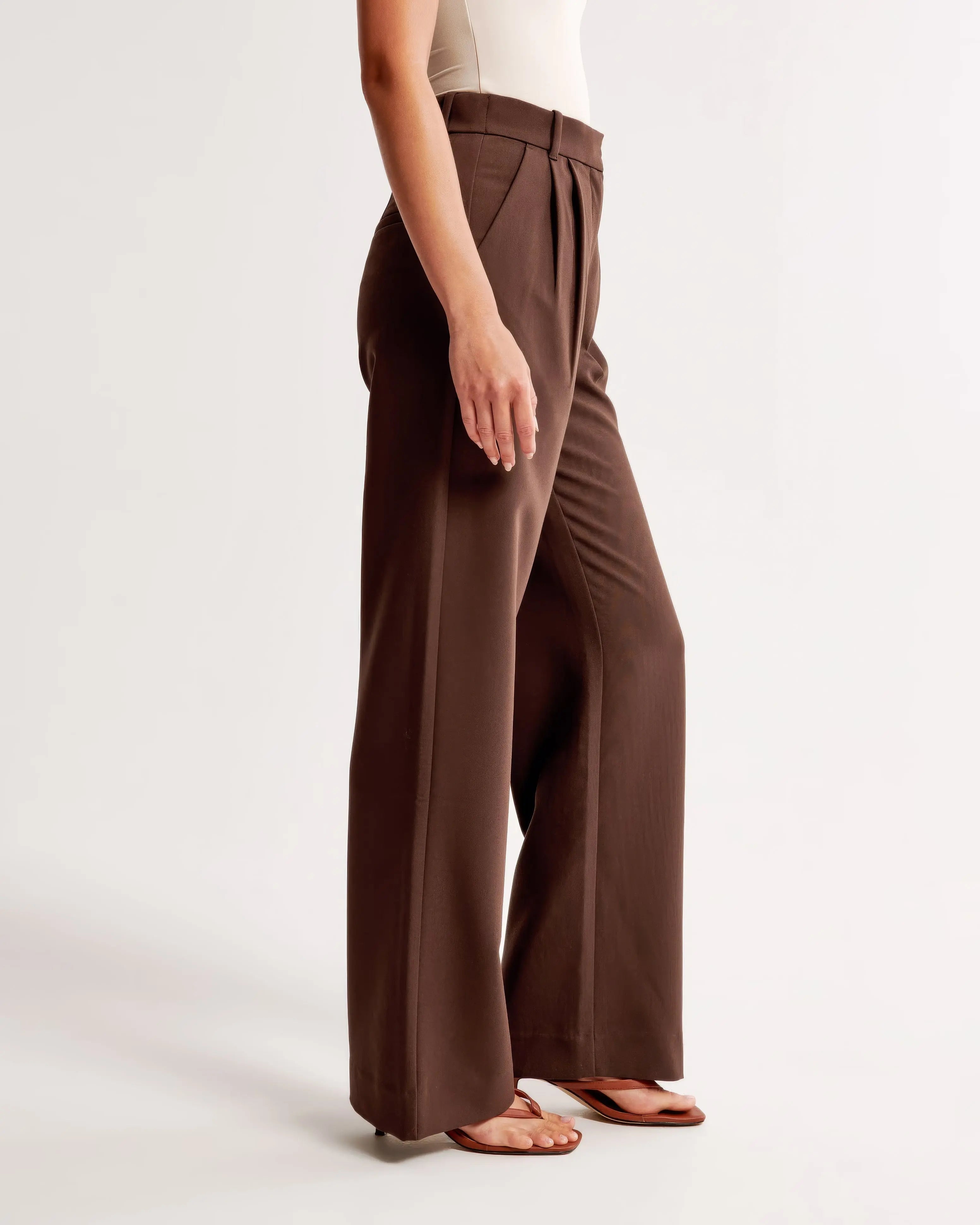 High-Waisted Wide Leg Beige Trousers for Women – Casual Chic