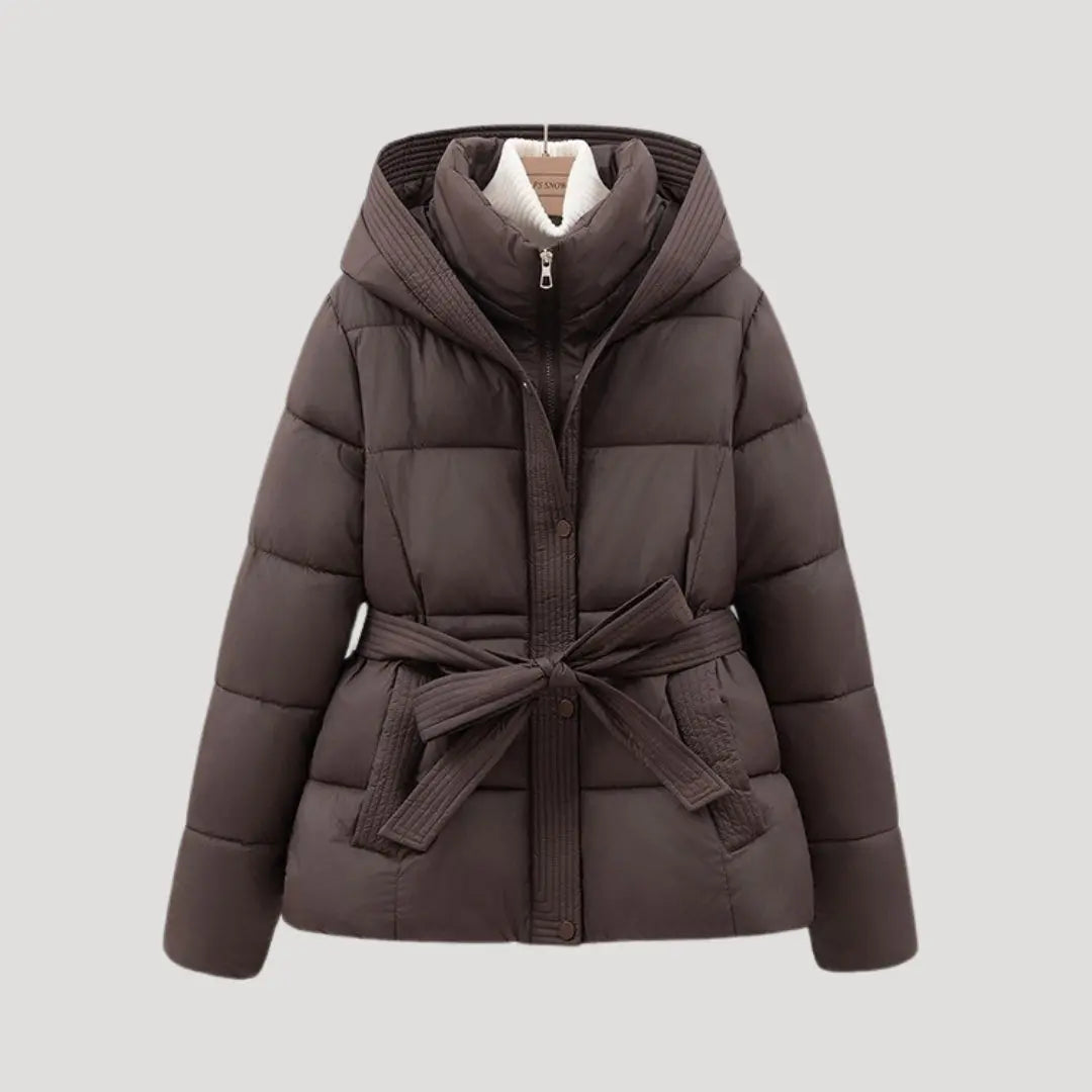 Women's Belted Hooded Puffer Jacket – Warm Winter Down Coat Nuvella-Lane