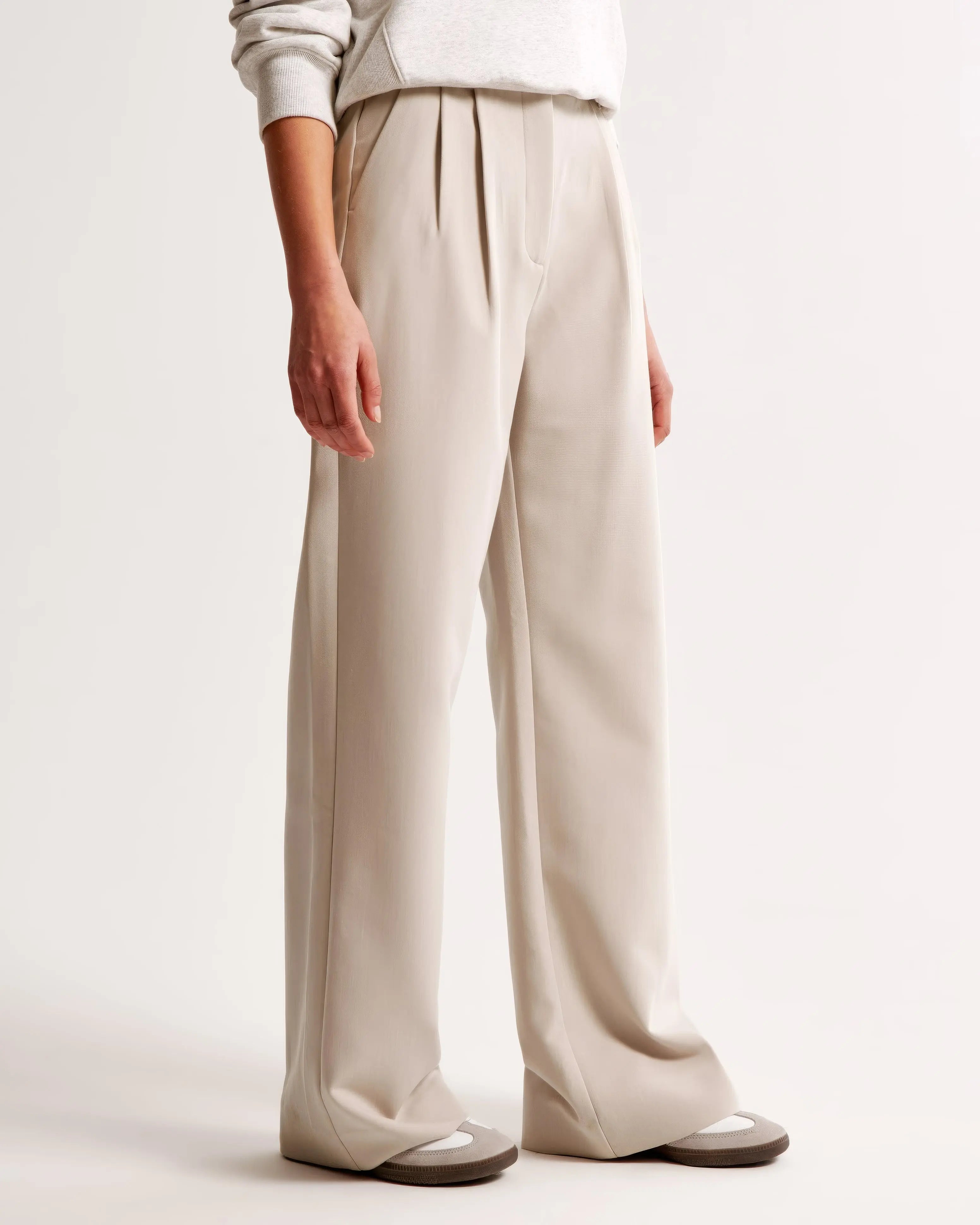 High-Waisted Wide Leg Beige Trousers for Women – Casual Chic