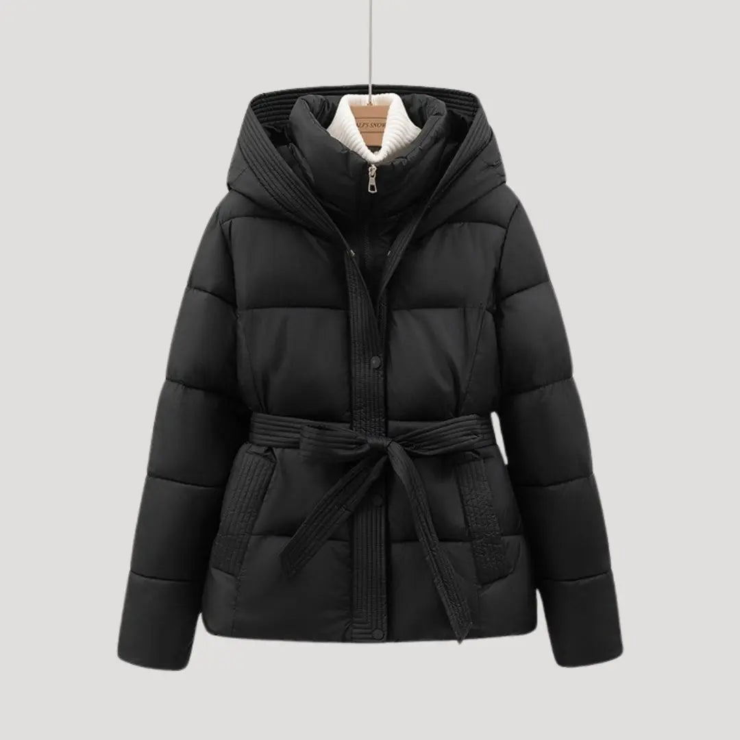 Women's Belted Hooded Puffer Jacket – Warm Winter Down Coat Nuvella-Lane