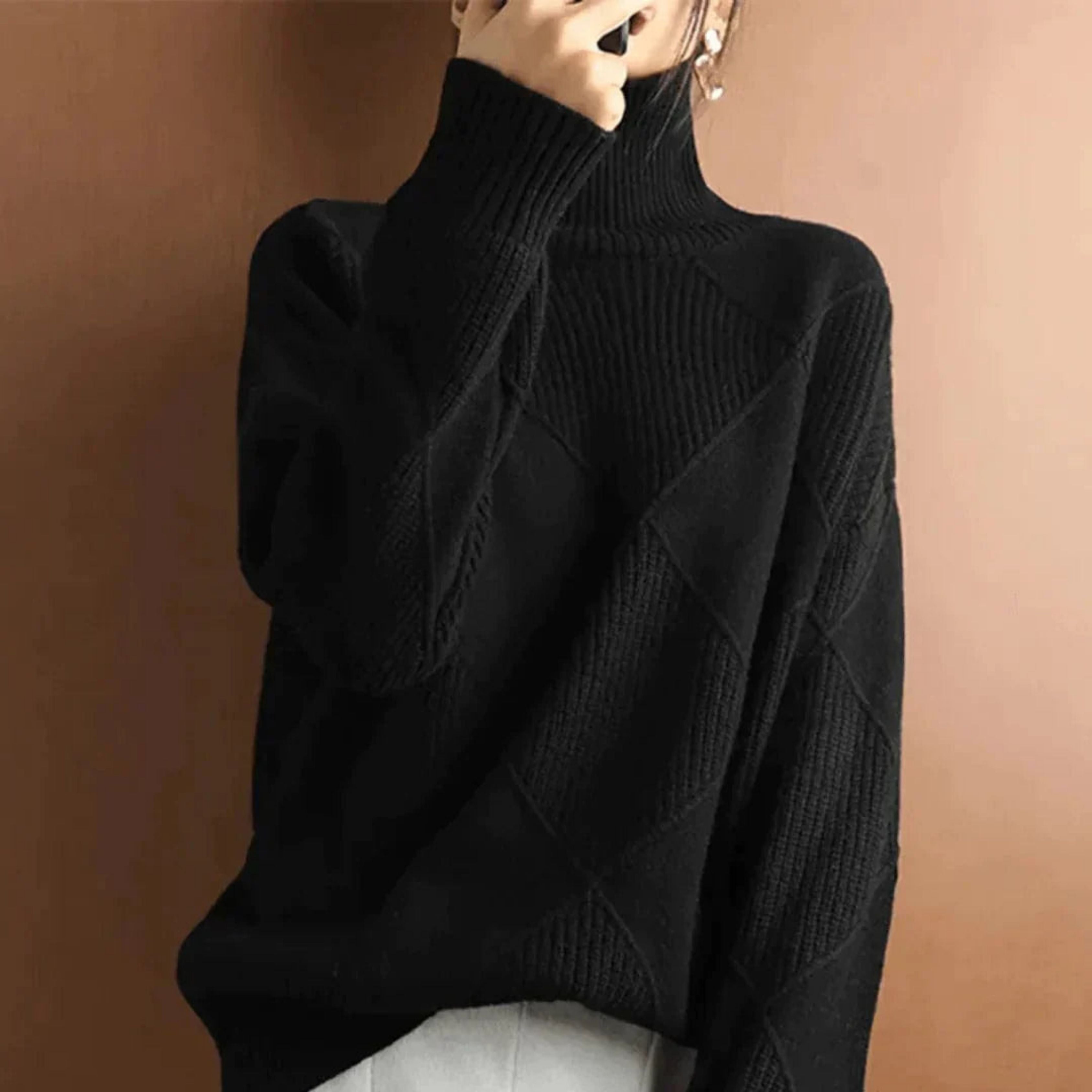 Women’s Turtleneck Sweater with Geometric Knit Pattern