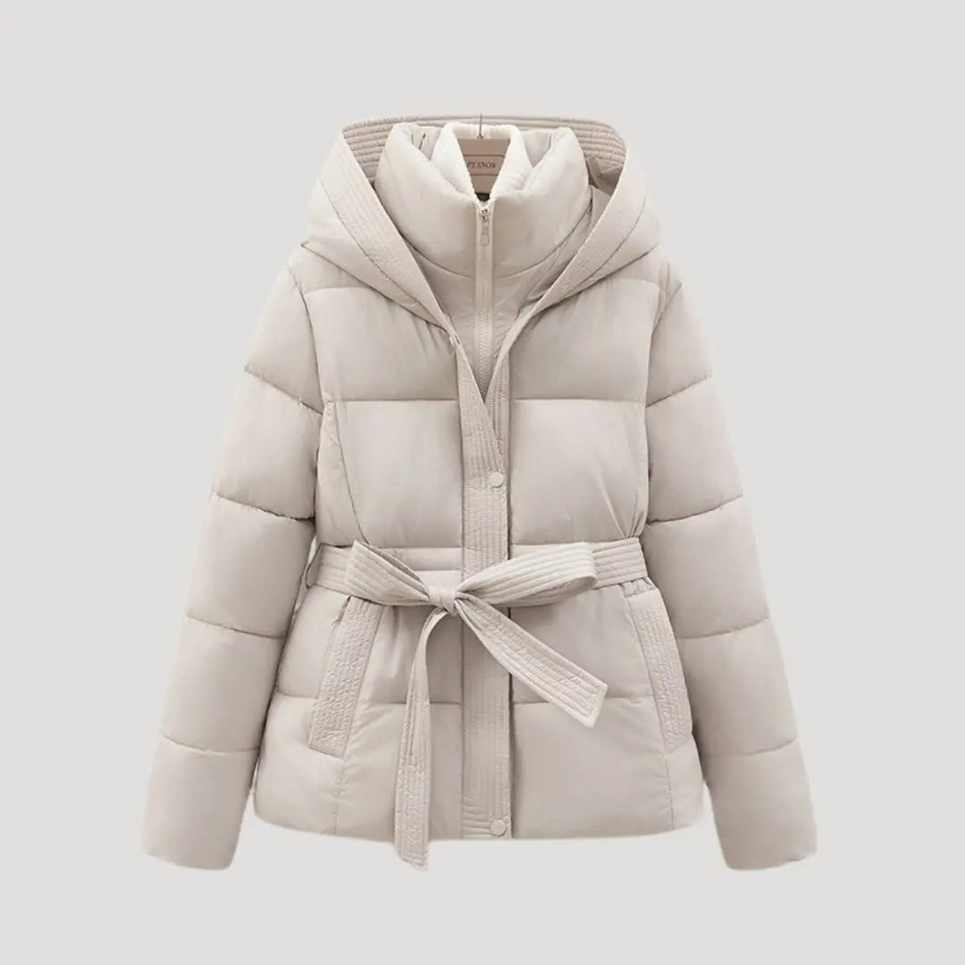 Women's Belted Hooded Puffer Jacket – Warm Winter Down Coat Nuvella-Lane
