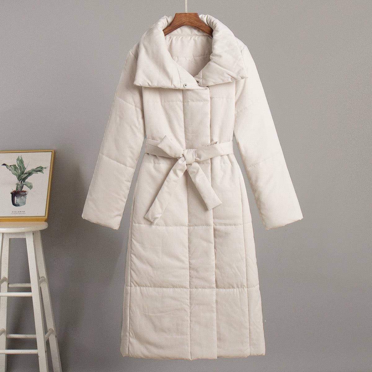 Long Belted Puffer Coat for Women – Elegant Winter Jacket