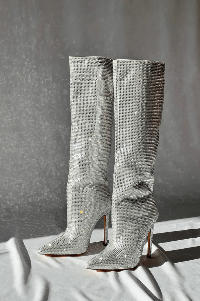 Women’s Glitter Knee-High Boots – High Heel Party Boots
