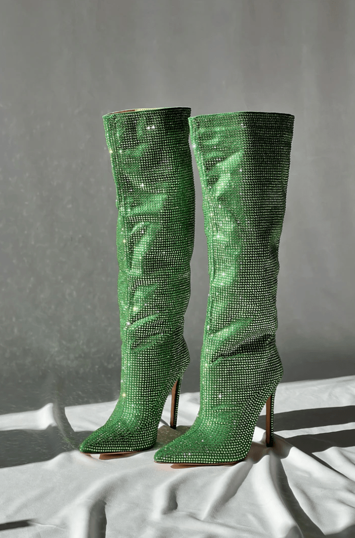 Women’s Glitter Knee-High Boots – High Heel Party Boots