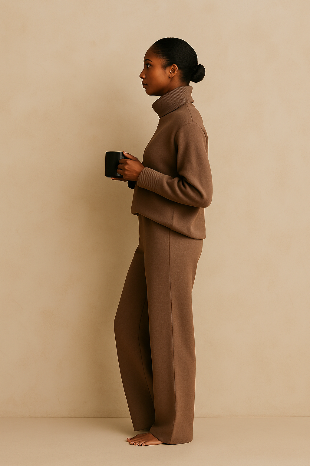 Soft Knit Turtleneck Lounge Set – Mocha Brown