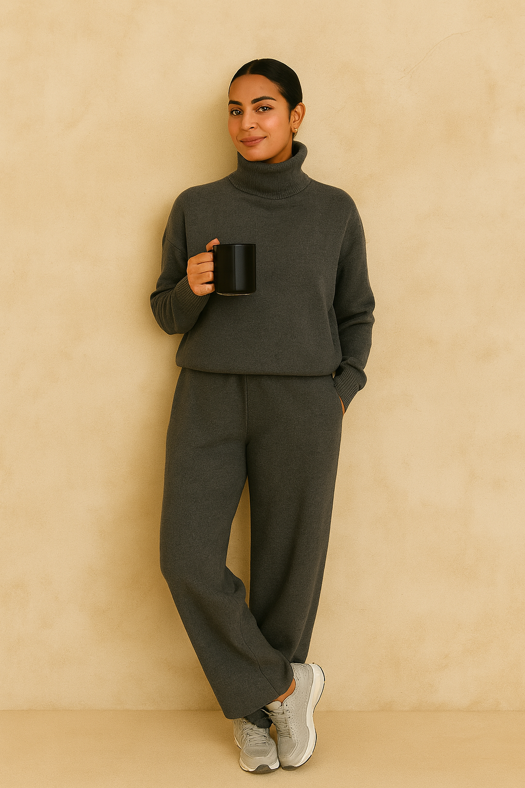 Soft Knit Turtleneck Lounge Set – Mocha Brown