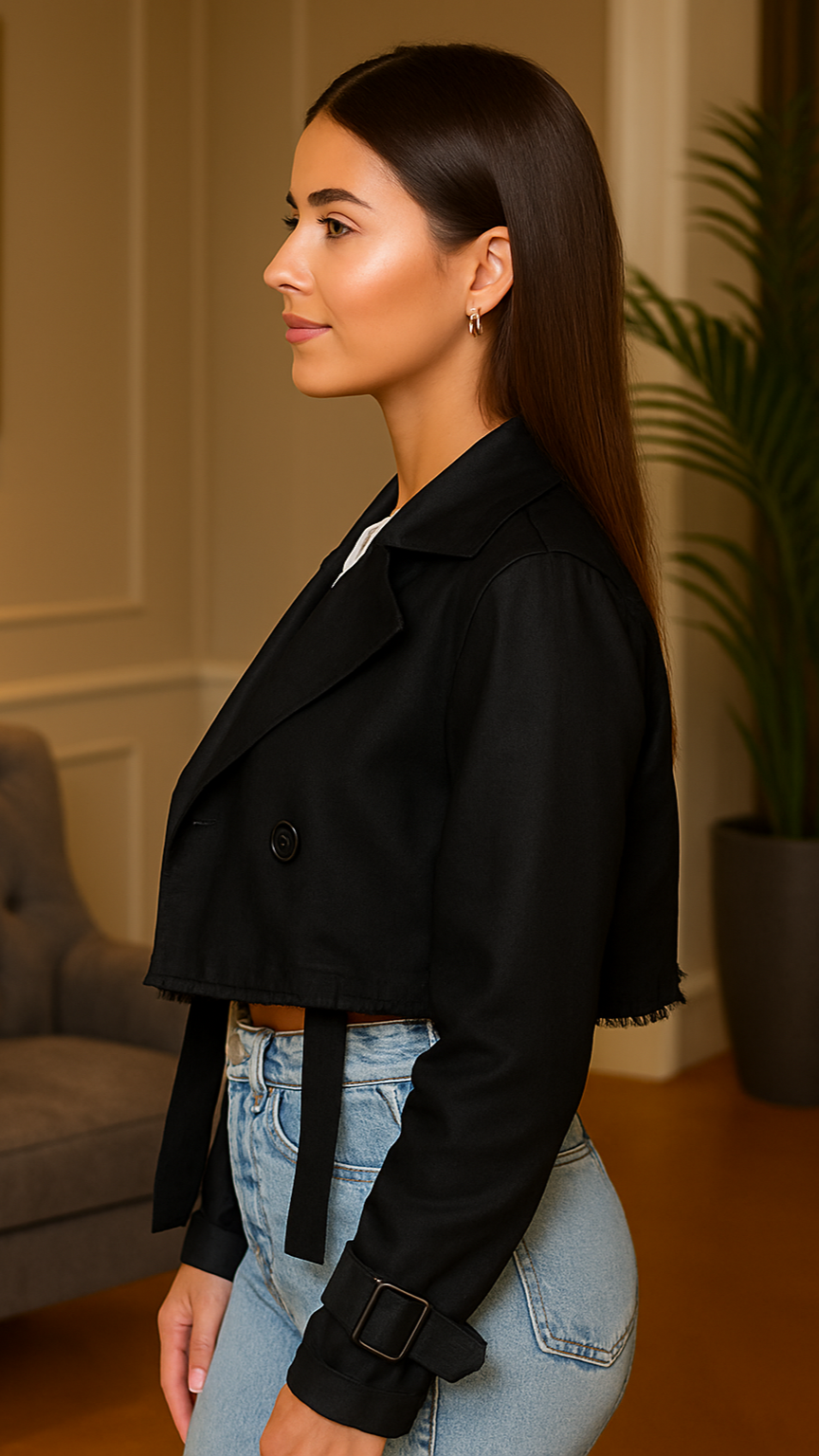 Beige Cropped Trenchcoat with Belt – Modern and Refined