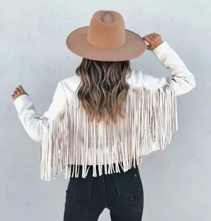 Women's Western Fringe Suede Jacket – Vintage Cropped Cowboy Style Nuvella-Lane