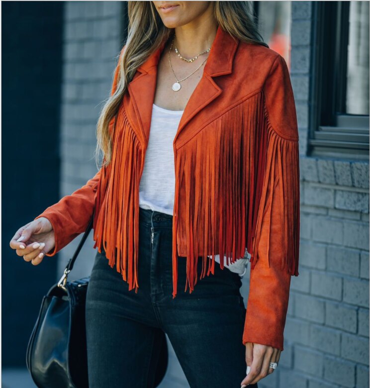 Women's Fringed Jacket - Cropped with Lapel Collar
