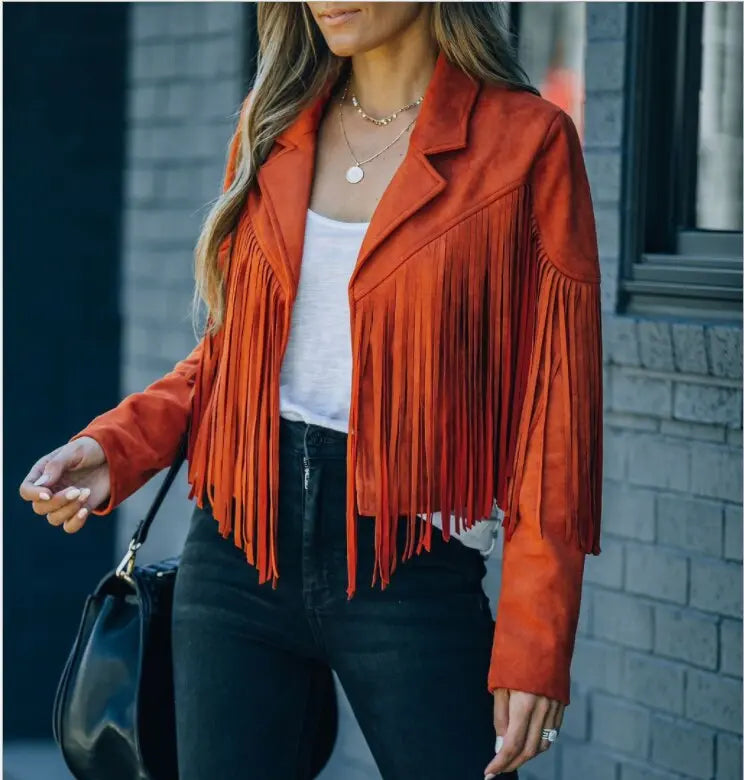 Women's Western Fringe Suede Jacket – Vintage Cropped Cowboy Style Nuvella-Lane