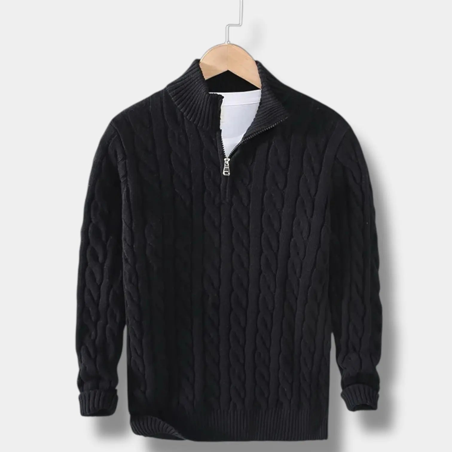 Men’s Cable-Knit Half-Zip Sweater – Warm Pullover with Stand Collar Nuvella-Lane