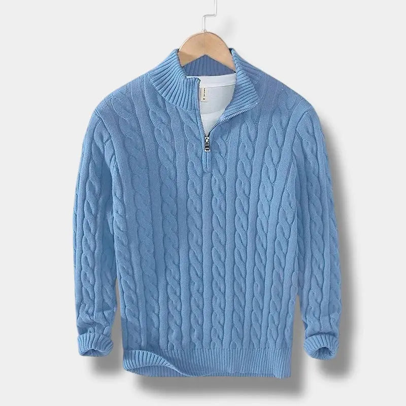 Men’s Cable-Knit Half-Zip Sweater – Warm Pullover with Stand Collar Nuvella-Lane