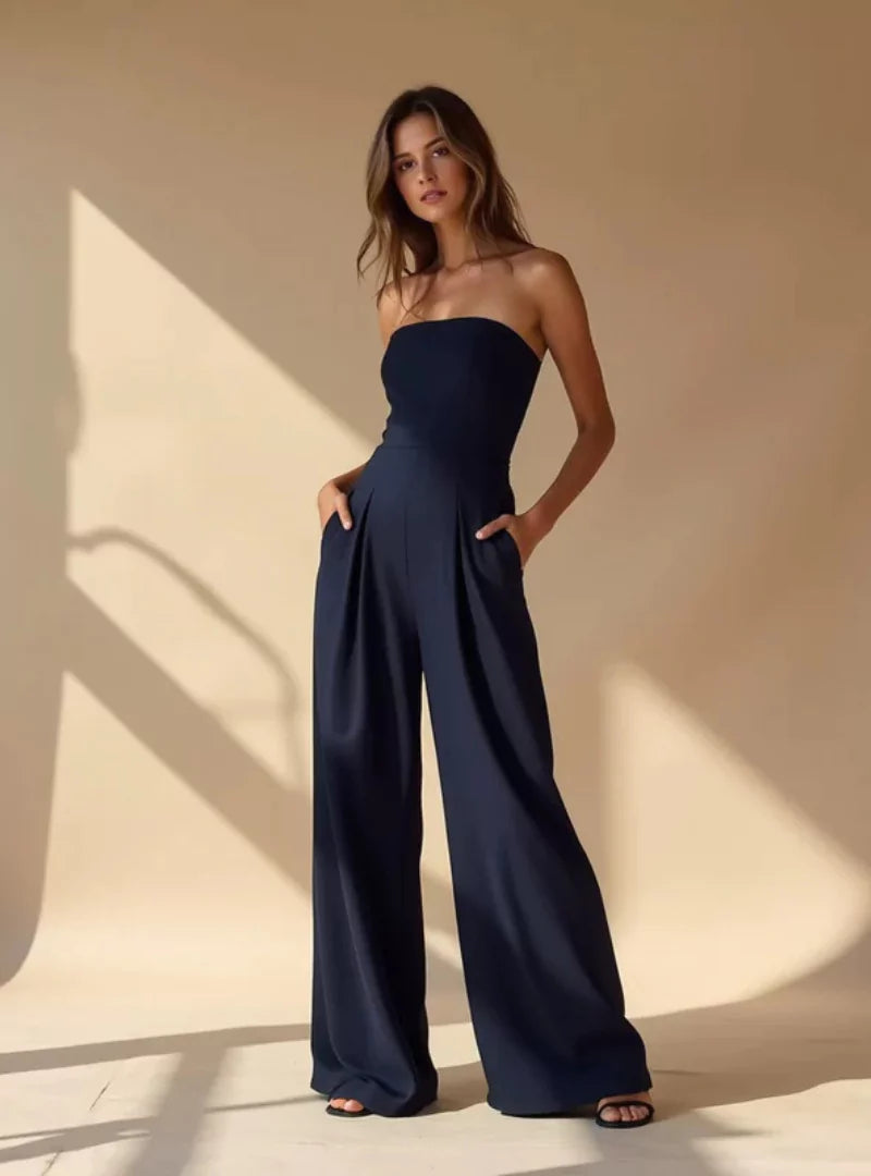 Women’s Strapless Wide-Leg Jumpsuit – Elegant Evening Outfit