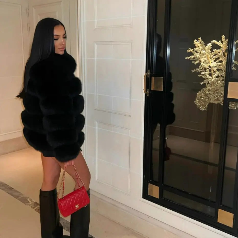 Women’s Luxury Faux Fur Jacket – Short Cut Winter Coat in Brown Nuvella-Lane