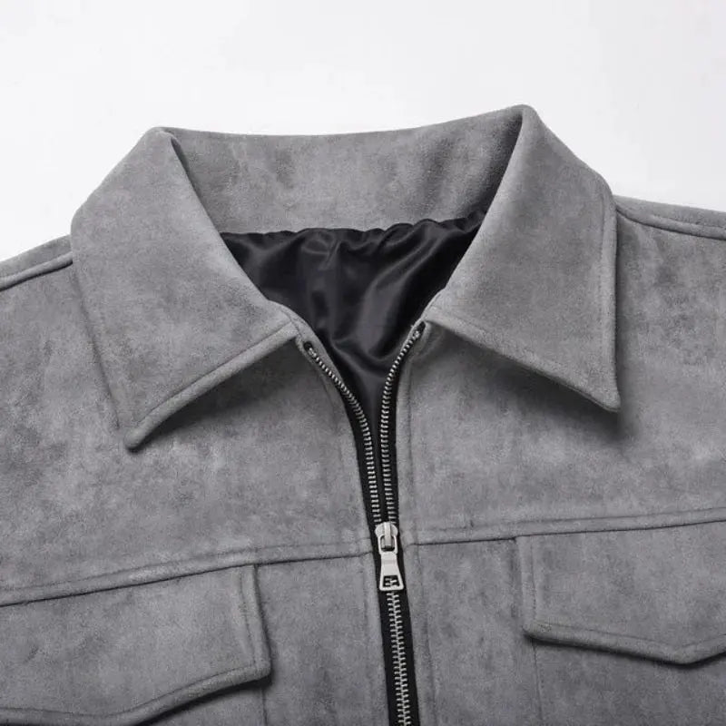 Men’s Premium Suede Cargo Jacket – Modern Grey Streetwear Nuvella-Lane