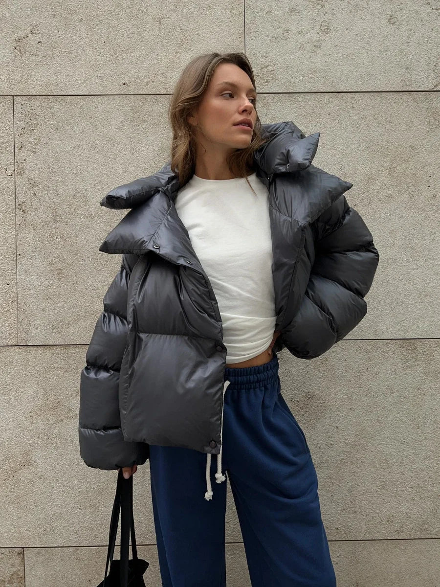Women’s Oversized Puffer Jacket – High Collar Winter Coat