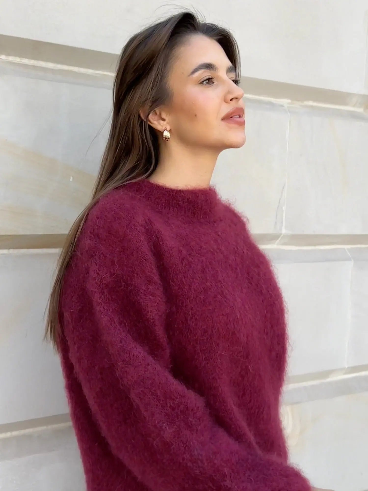 Women’s High-Neck Jumper – Available in Cream, Burgundy and Grey