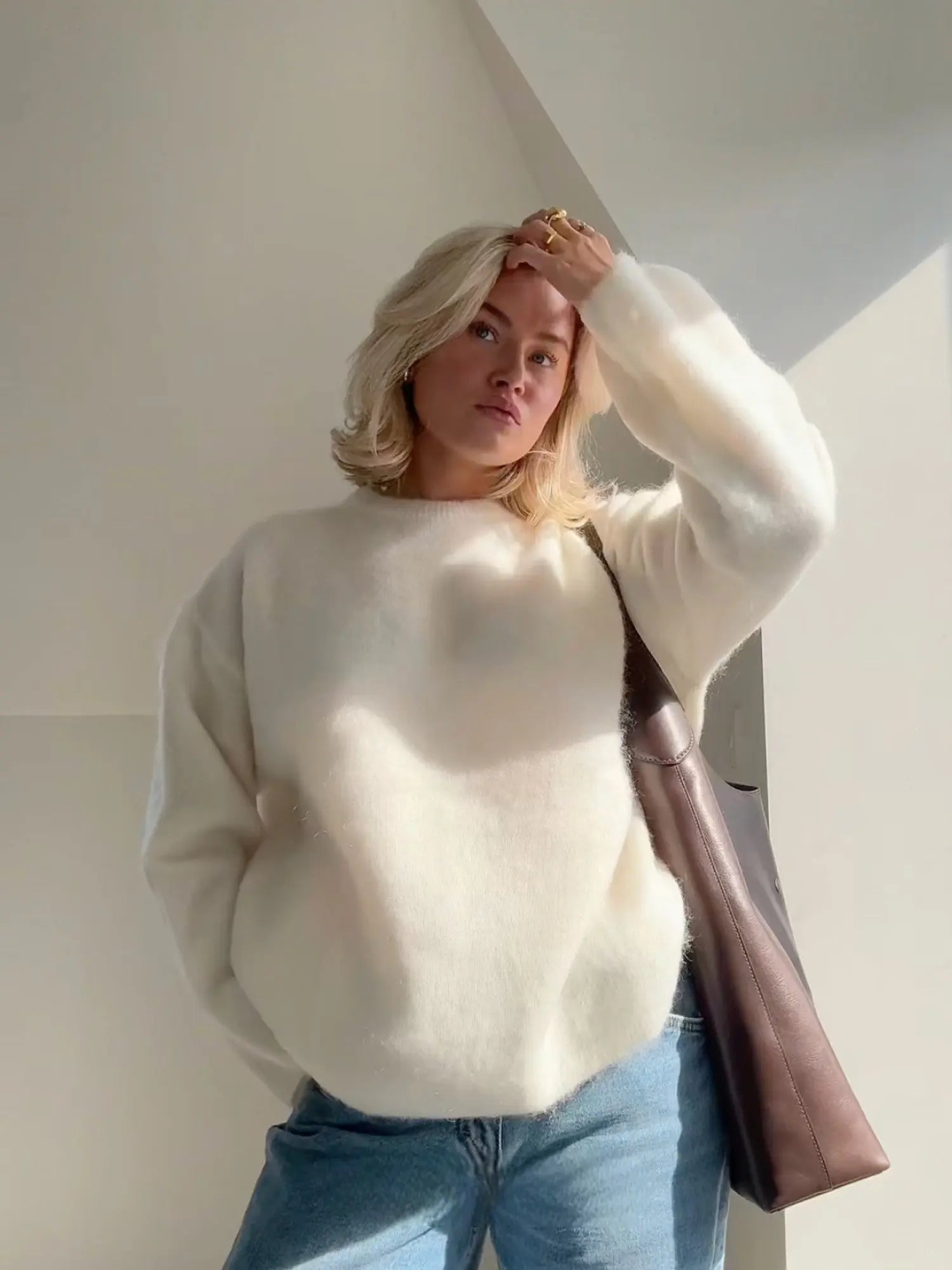 Women’s High-Neck Jumper – Available in Cream, Burgundy and Grey