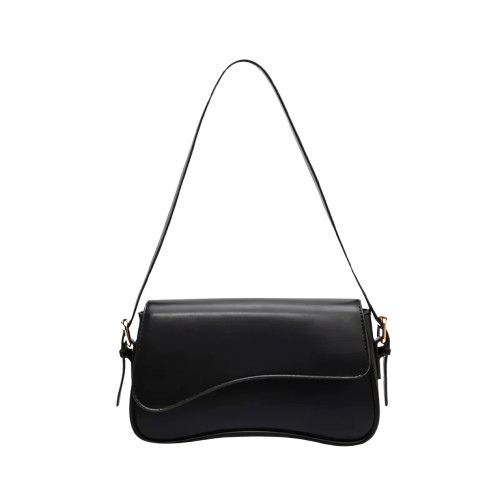 Brown Wave Flap Leather Shoulder Bag – Elegant Minimalist Design