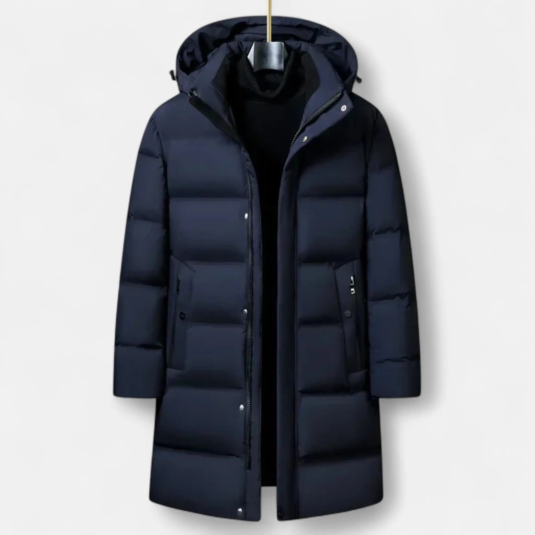 Men’s Long Puffer Jacket – Windproof Hooded Winter Coat with Insulated Padding Nuvella-Lane