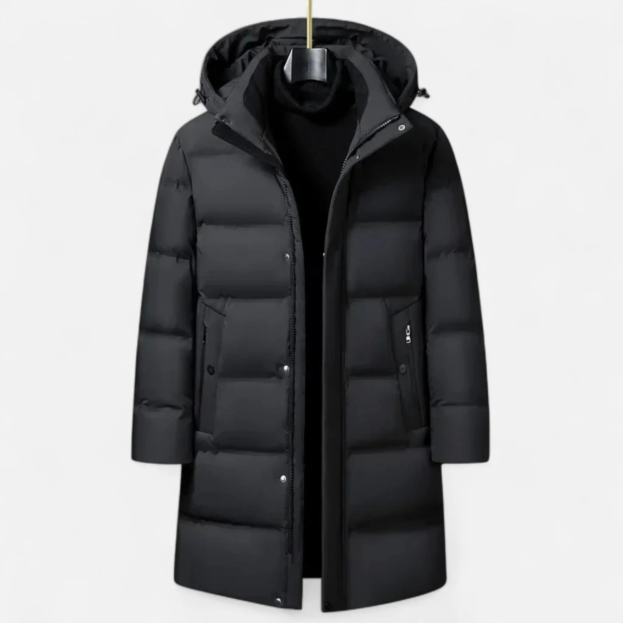 Men’s Long Puffer Jacket – Windproof Hooded Winter Coat with Insulated Padding Nuvella-Lane