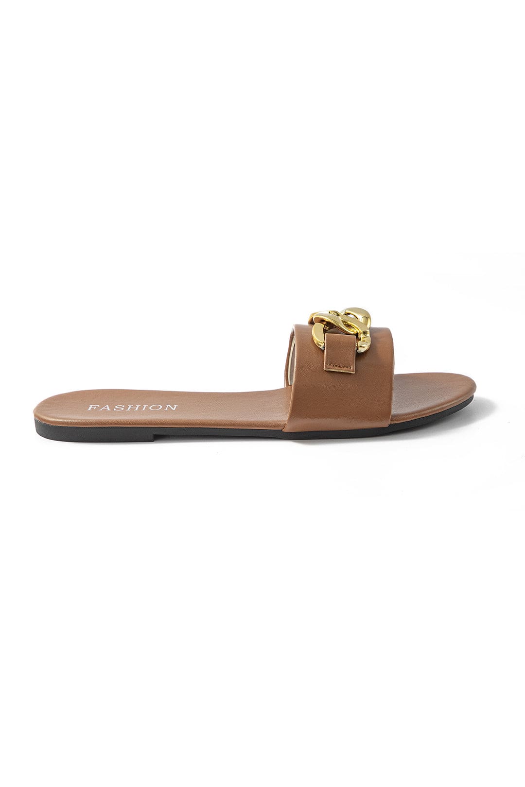 Women’s Slip-On Sandals with Gold Chain Detail – Flat Summer Slides