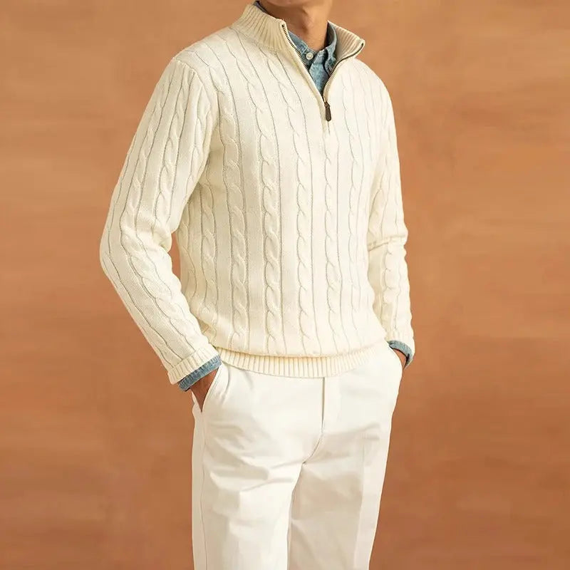 Men’s Cable-Knit Half-Zip Sweater – Warm Pullover with Stand Collar Nuvella-Lane