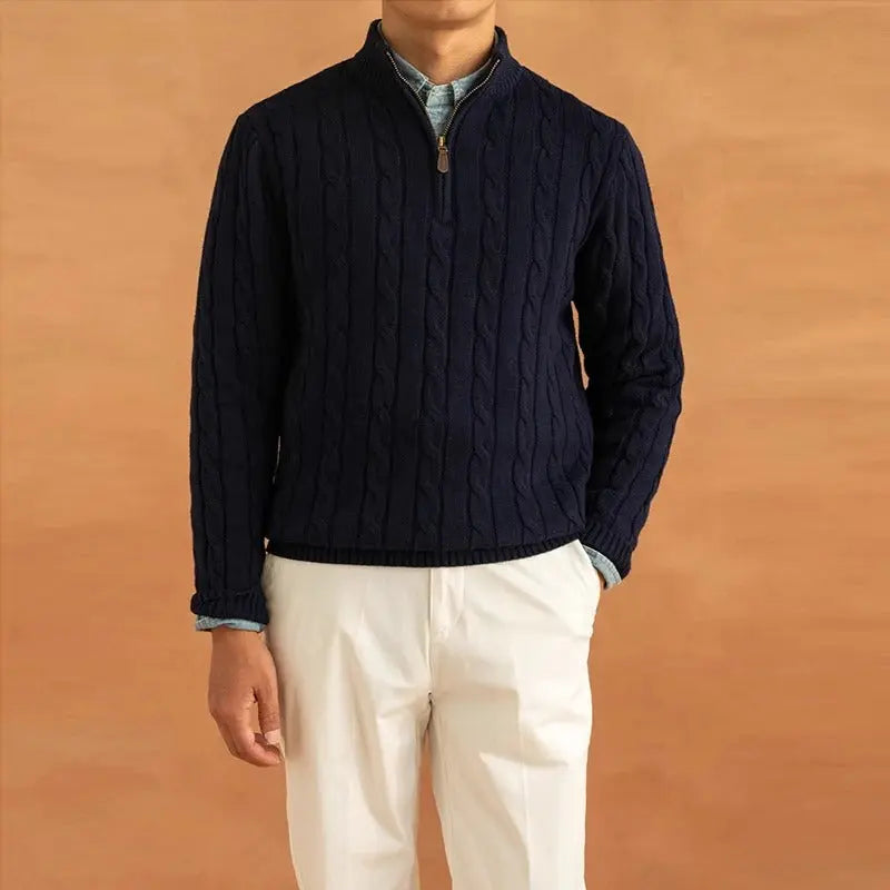 Men’s Cable-Knit Half-Zip Sweater – Warm Pullover with Stand Collar Nuvella-Lane