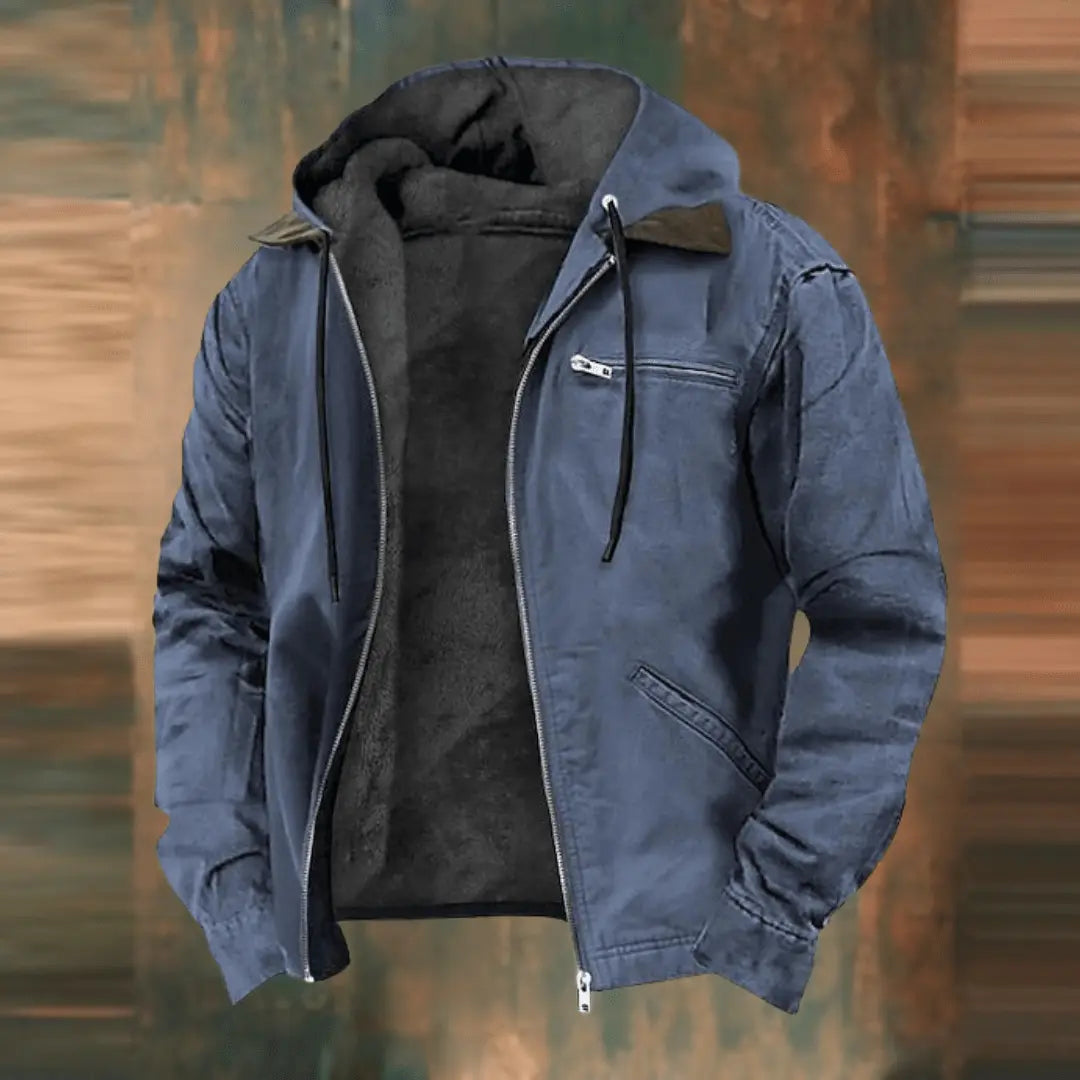 Men’s Fleece-Lined Hooded Jacket – Casual Zip-Up Outerwear with Drawstring Hood Nuvella-Lane