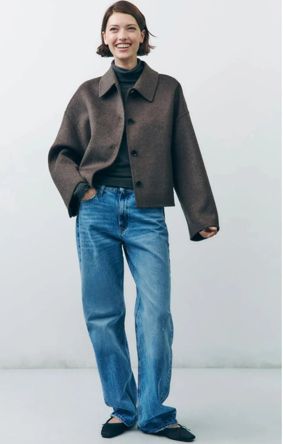 Women’s Button-Up Jacket with Collar – Casual Mid-Season Coat