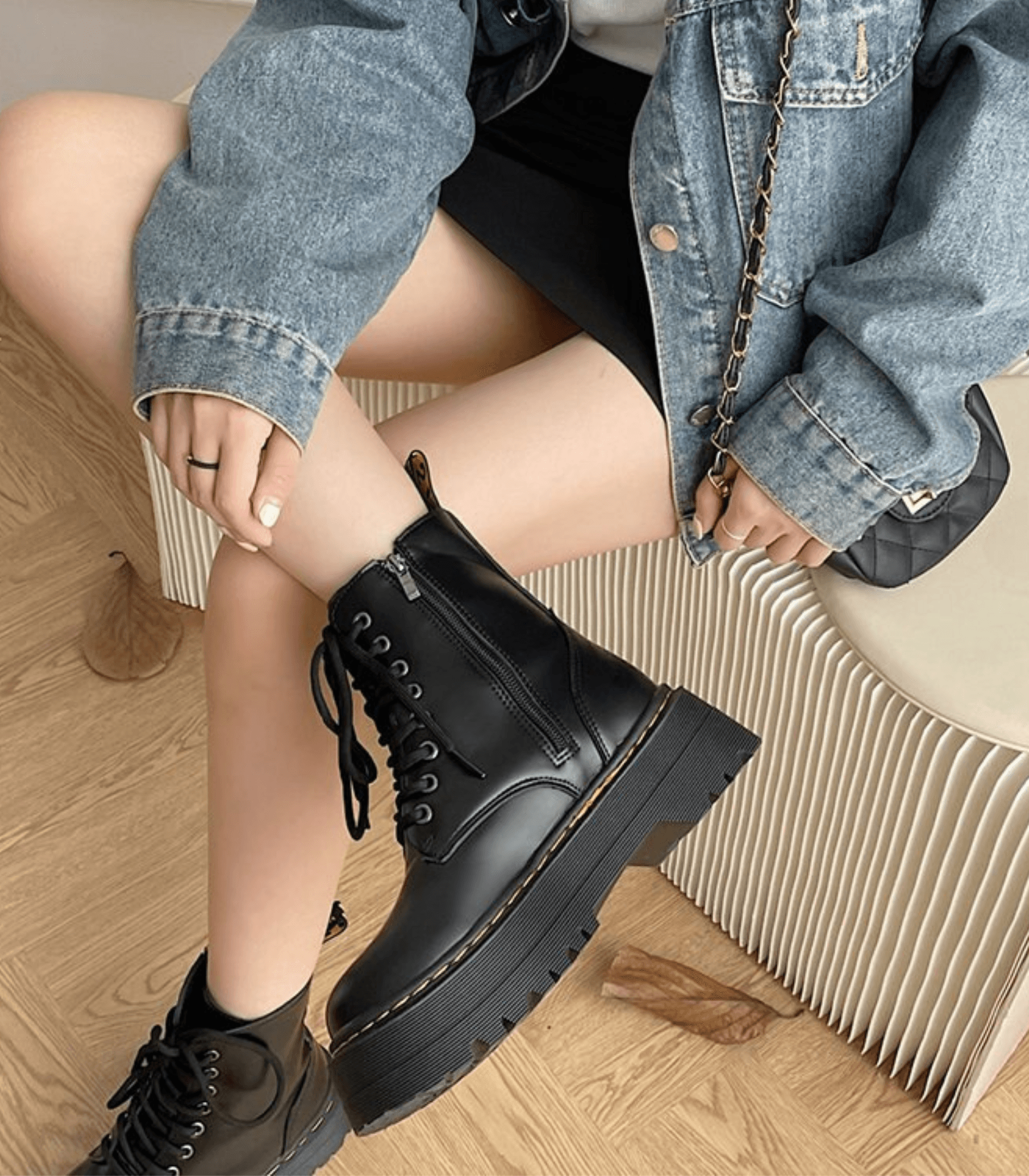 Women’s Black Platform Combat Boots – Lace-Up Ankle Boots