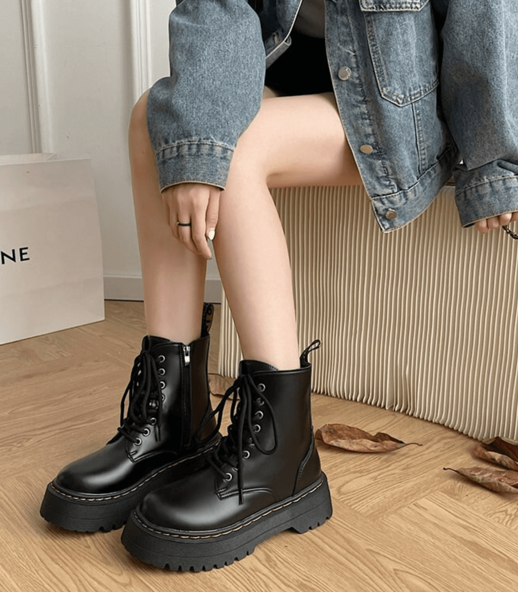 Women’s Black Platform Combat Boots – Lace-Up Ankle Boots