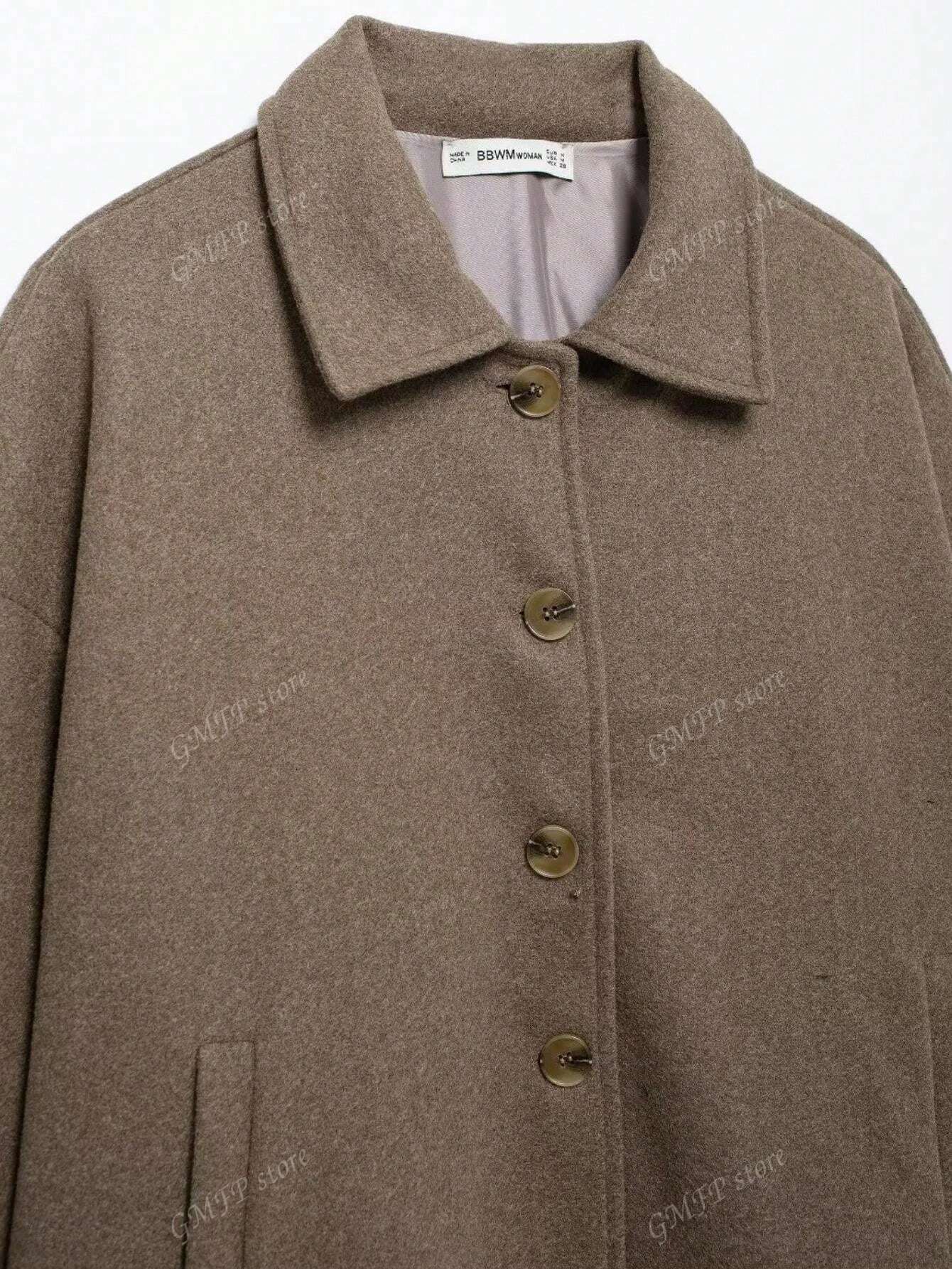 Women’s Oversized Button-Up Jacket with Collar – Casual Streetwear Coat