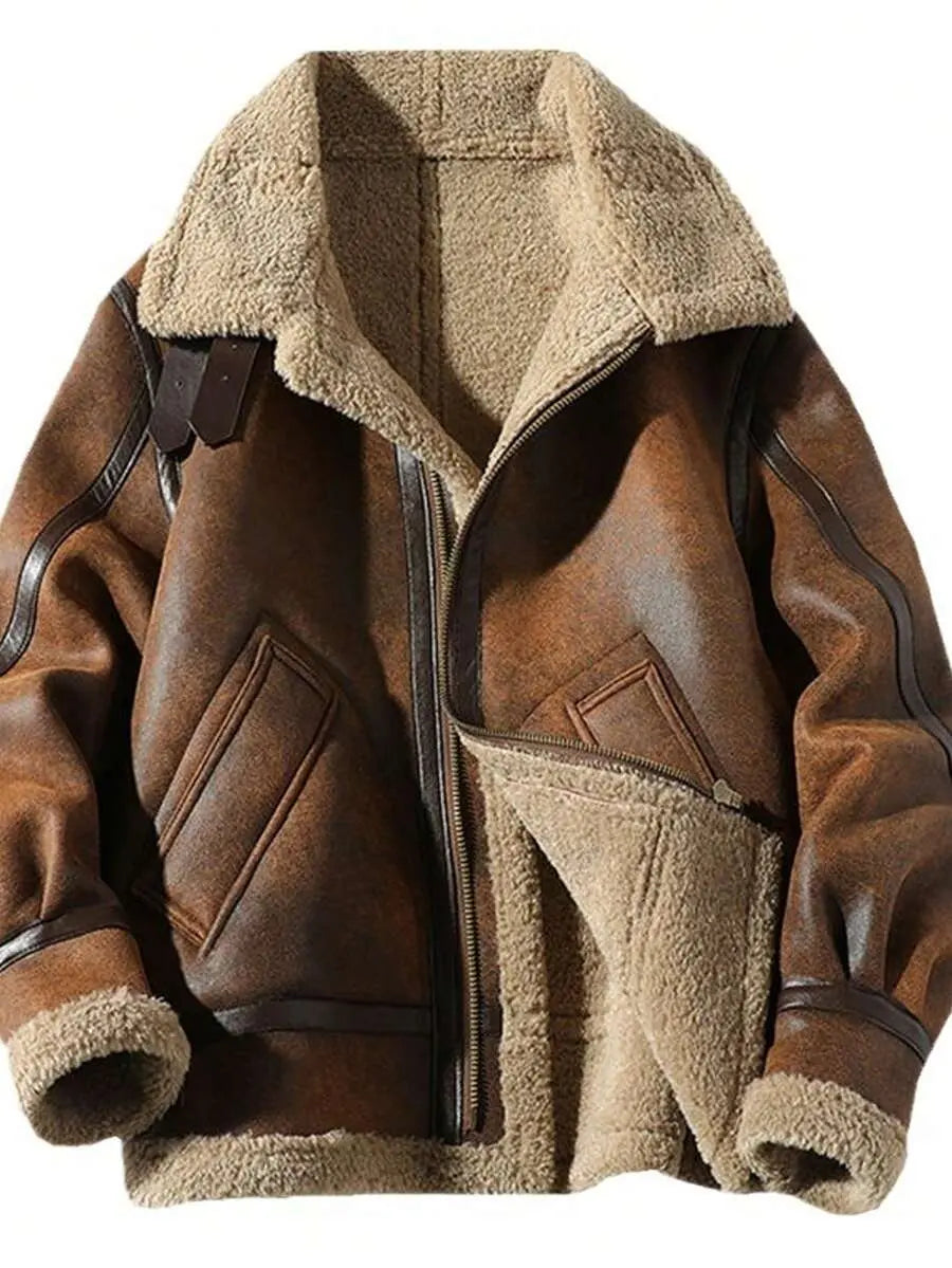 Men’s Faux Shearling Aviator Jacket – Winter Flight-Inspired Biker Coat Nuvella-Lane