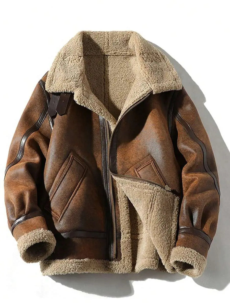 Men’s Faux Shearling Aviator Jacket – Winter Flight-Inspired Biker Coat Nuvella-Lane
