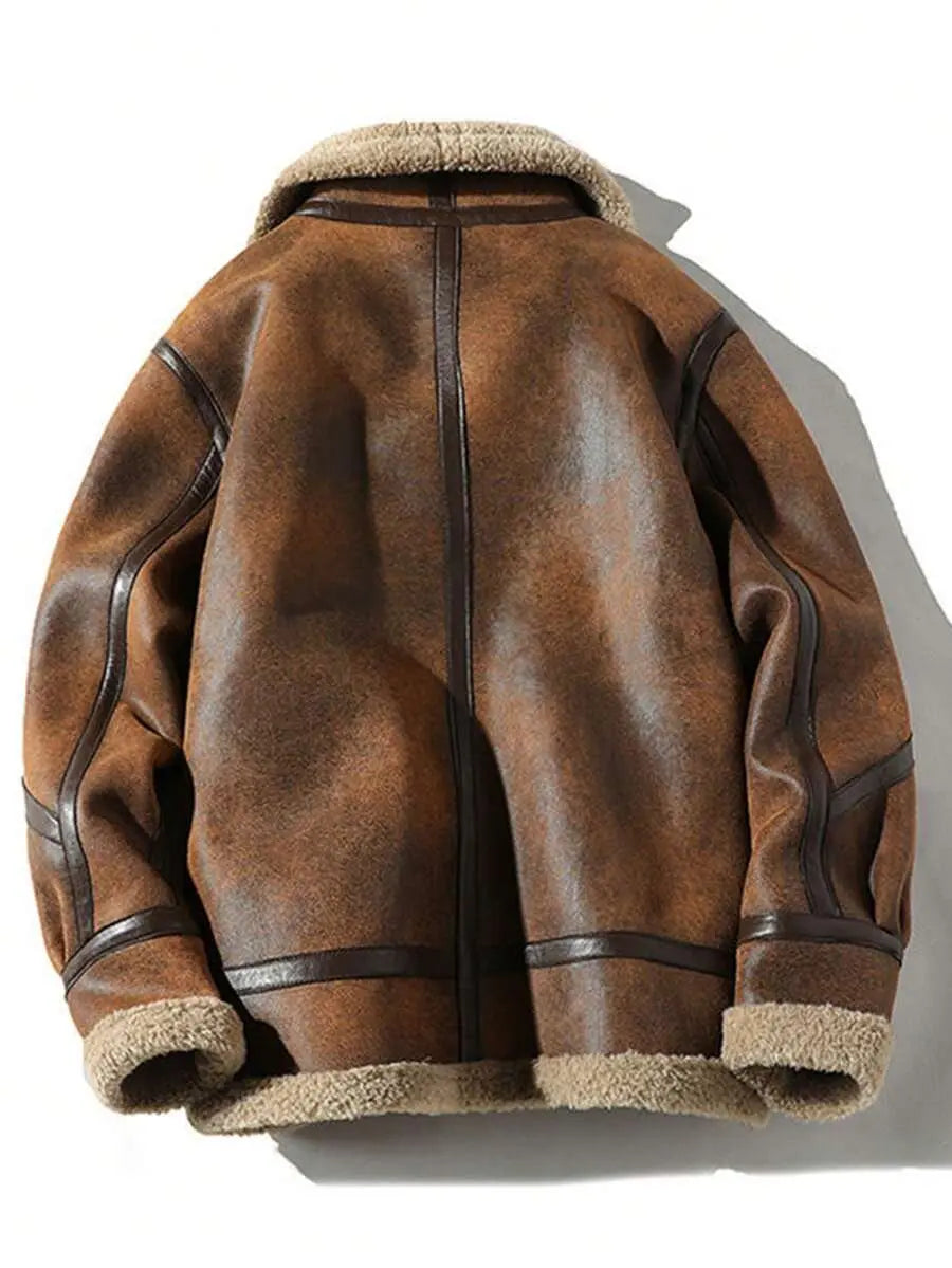 Men’s Faux Shearling Aviator Jacket – Winter Flight-Inspired Biker Coat Nuvella-Lane