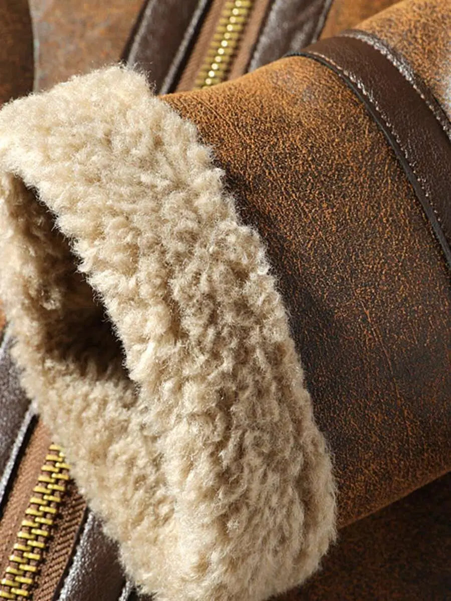 Men’s Faux Shearling Aviator Jacket – Winter Flight-Inspired Biker Coat Nuvella-Lane