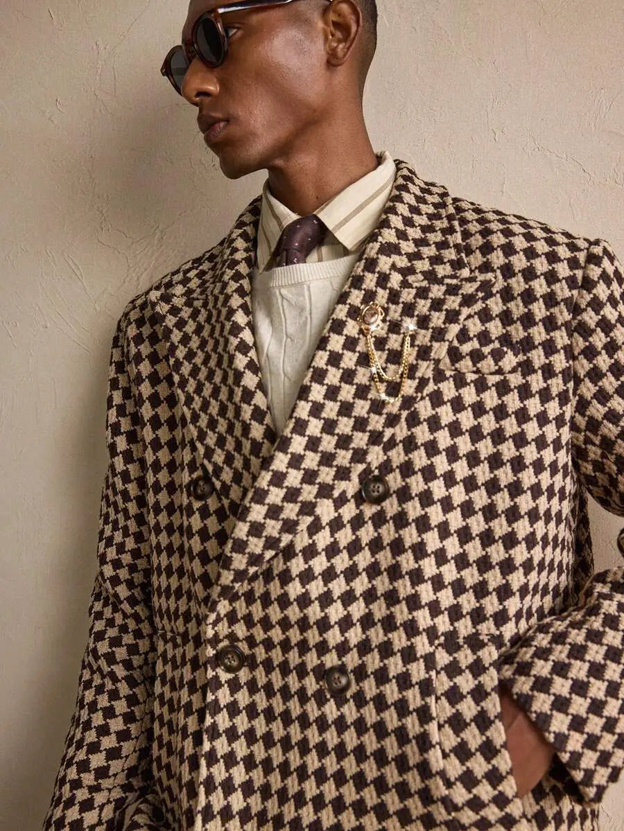 Men’s Vintage Checkered Wool Overcoat – Premium Long Winter Coat Nuvella-Lane