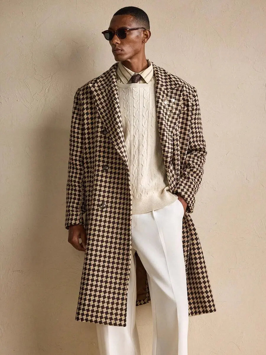 Men’s Vintage Checkered Wool Overcoat – Premium Long Winter Coat Nuvella-Lane
